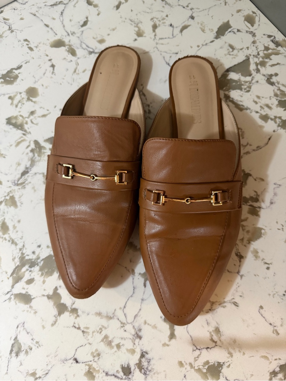 Dream Pairs Tan Leather Slide Mules with Gold Bit